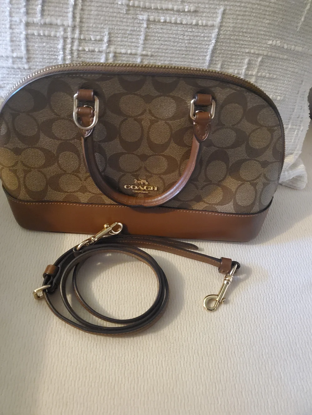 Coach Signature Tan and Brown Dome Satchel